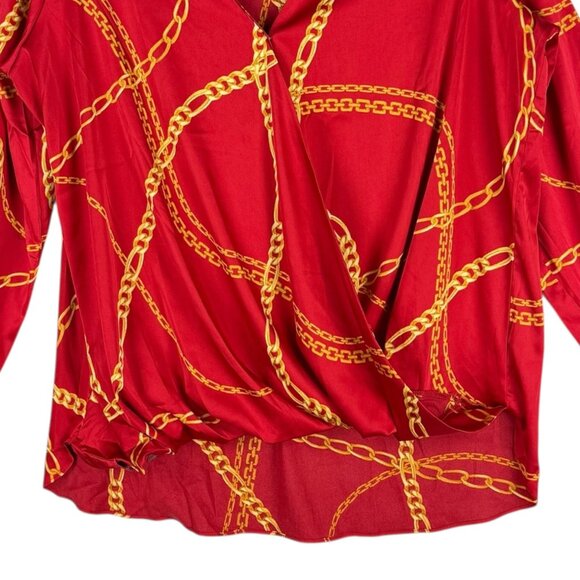 Bold Elements Women's Pullover Wrap Long Sleeve Red Chain Blouse Size XL NWT - Picture 5 of 11